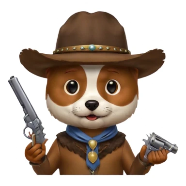 dog eating a cowboy hat holding a gun  sticker