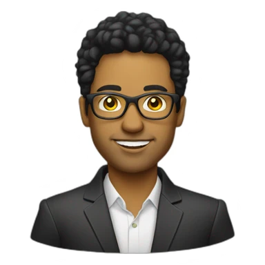 white entreprenuer with yellow tinted glasses and black hair sticker