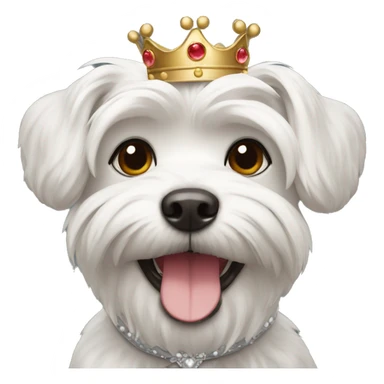 A happy Maltese wearing a crown sticker