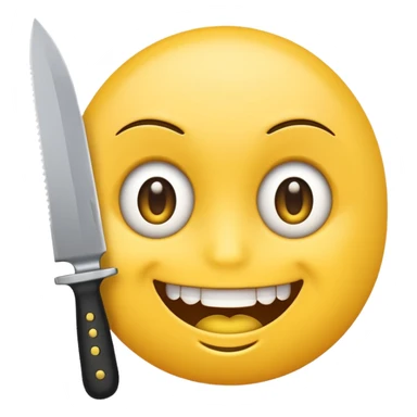 yellow emoji holding a knife, wide smile, wild eyes sticker
