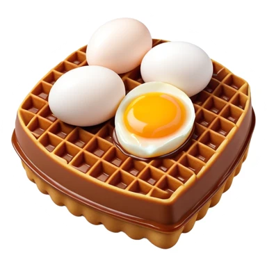 3D rendered hyper-realistic chocolate Hong Kong egg waffle, rich brown color, glossy bubbles with detailed texture, candy-like sheen, playful presentation, soft illumination sticker