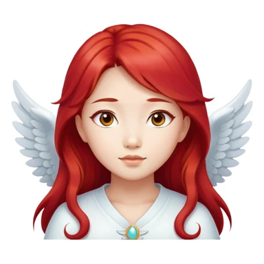 Asian angel girl with long red hair and oval face sticker