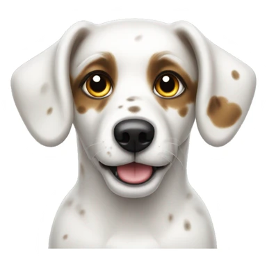 speckled white dog with small ear sticker