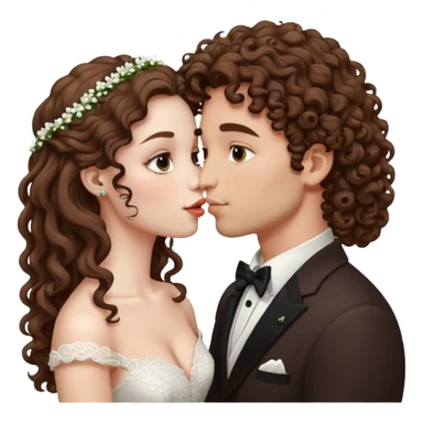 Couple kissing, the man would be white-skinned, curly-haired, brown. The serious woman with white skin, long hair and brown color  sticker