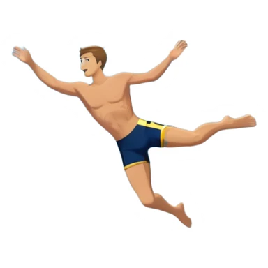 A diver mid-air, plunging from a high cliff into the sparkling ocean below. The background features rugged cliffs, clear blue water, and a bright sky, emphasizing the excitement and danger of the sport with a sense of freedom and adventure. sticker