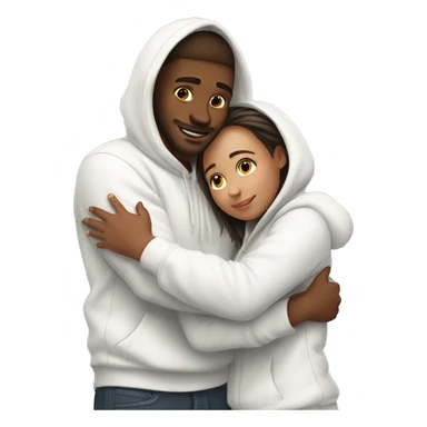 An emoji of a man wearing a white hoodie, standing next to his sister. He is hugging her warmly, showing a close sibling bond sticker
