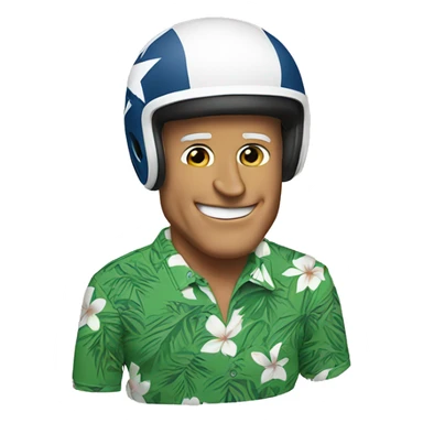 Joe Biden wearing a football helmet and a Hawaiian shirt sticker