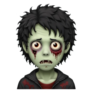 Boy, zombie, black and curly hair, medium long, emo, shaggy, dark, spooky, creepy expression sticker