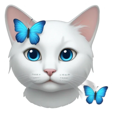 a white cat with blue butterfly wings sticker