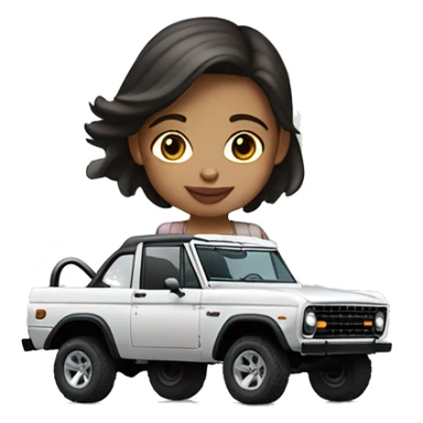 Girl with dark brown hair on a light grey Ford Bronco four door sticker