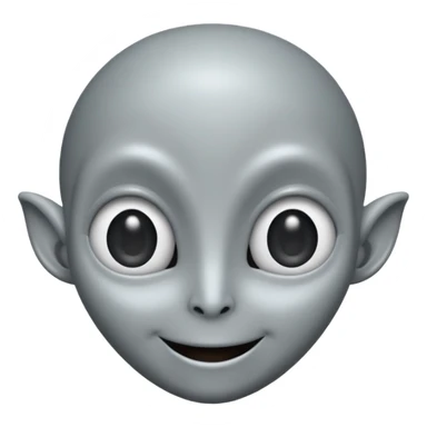 Classic grey alien, elongated head, cute cartoon emoji, no background sticker