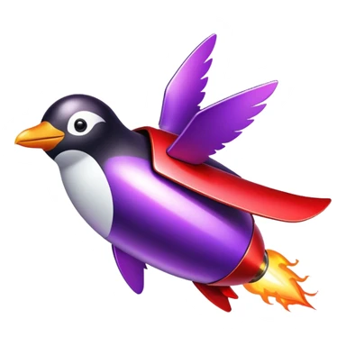 penguin in red rocket with purple fire sticker