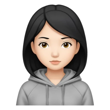 asian girl in grey hoodie, with black hair sticker