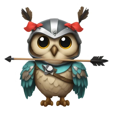 owl, wearing bow and arrows, helmet sticker
