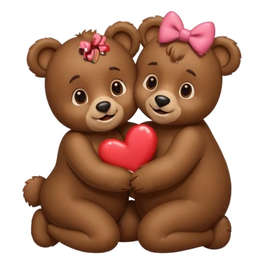 female bear with bow on her head and male bear hugging, couple, surrounded by hearts, playful and loving, cute, same height  sticker