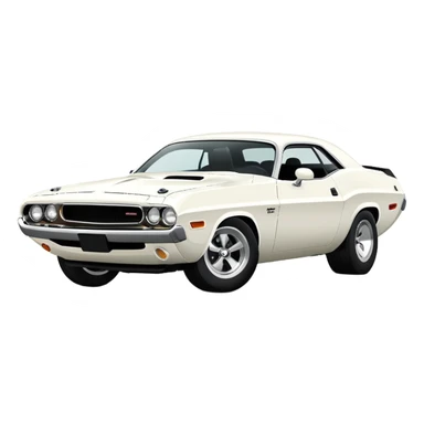 All-white 1971 Dodge Challenger from Tarantino's Death Proof, stylized iOS emoji look, clean white finish, iconic muscle car silhouette, simplified details sticker