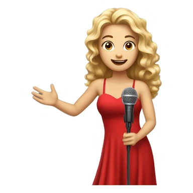 beautiful light girl in a long red dress sings holding microphone in a hand  sticker