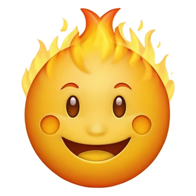 simple smiling yellow emoji with fire behind them sticker