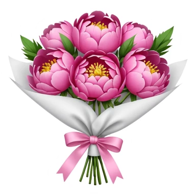 Bouquet of pink flower peony wrapped in white paper sticker