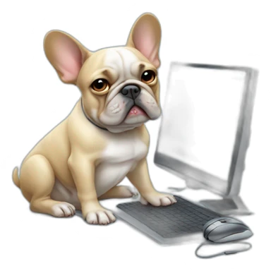 Unhappy FRENCH BULLDOg with computer and mouse sticker