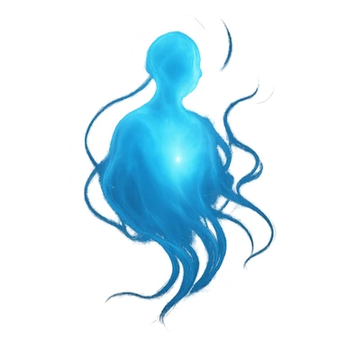 soul represented as a glowing blue spirit, ethereal and floating, mystical and luminous sticker
