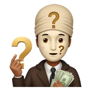 mistery person man with money face covered question mark sticker