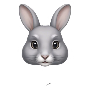 Cinematic Noble Grey Rabbit Portrait Emoji, Poised and regal, with a compact, graceful build and a smooth, elegant grey fur, long, delicate ears and deep-set soulful grey eyes, Simplified yet sharp and sophisticated features, highly detailed, glowing with a soft, dignified glow, high shine, intelligent and serene, stylized with an air of refined subtlety, focused and attentive, soft glowing outline, capturing the essence of a watchful and confident companion, so majestic it feels as though it could hop out of the screen with effortless authority! sticker