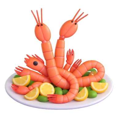 realistic cooked shrimp, 3D emoji style sticker
