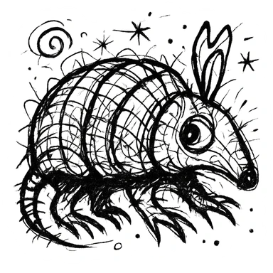chaotic black and white armadillo icon with expressive lines sticker