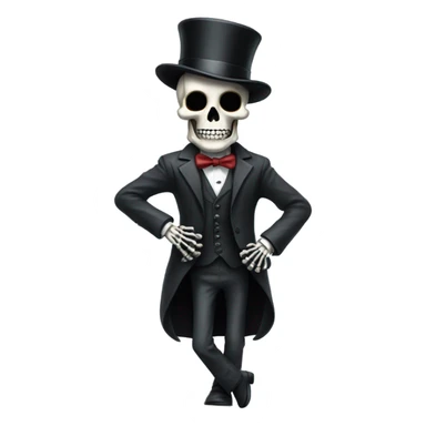 Skeleton with short top hat and a suit sticker