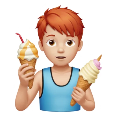 boy kid red haired wearing arm floaties, eating ice cream sticker