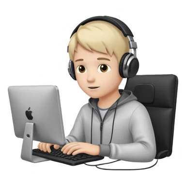 boy with headphones working on a computer sticker