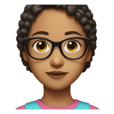 young girl with pink glasses and brown eyes and brown and black hair sticker