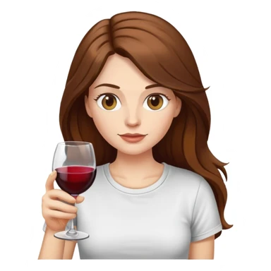 Long brown hair white female emoji drinking a glass of wine wearing a t shirt sticker