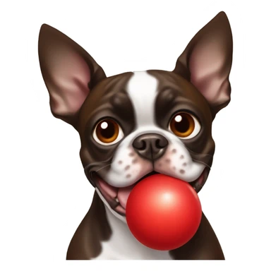 Brown Boston terrier with a red ball in his mouth sticker