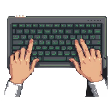 fingers furiously typing on a keyboard sticker