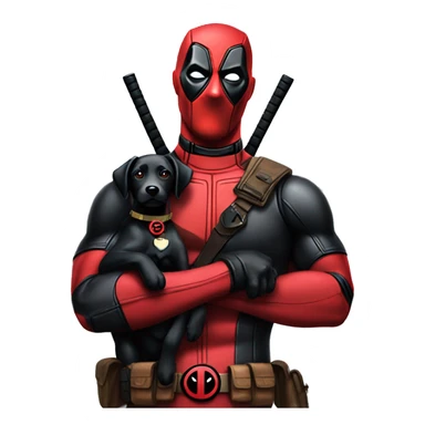Deadpool holding black lab sticker
