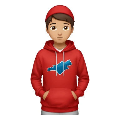 make me an emoji of an americain 19 yearold boy in a red hoodie that says "south" on it and give him with tan skin with his hands in his hands in his pocket not grining flexing his muscles sticker