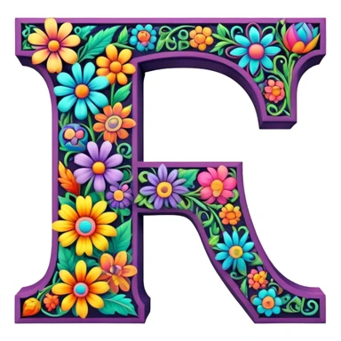 3D, gothic style psychedelic colored Letter T with hippie style flower border sticker