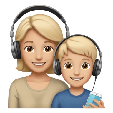 Mom and son listening to music sticker