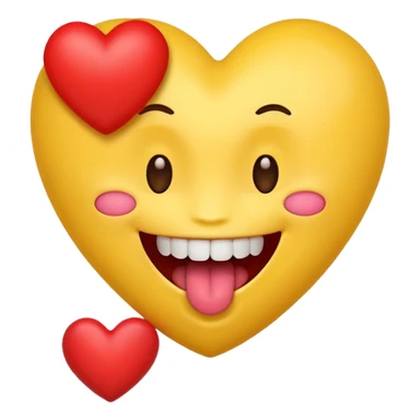 yellow emoji face holding a heart and hes so happy with so happy with teeth and tongue sticker