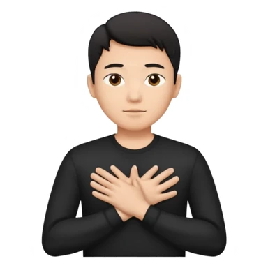 first asian man put his hands on his chest where his heart is, to showw howw he feeel sticker