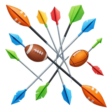 A collection of colorful sports equipment with dynamic growth arrows sticker