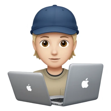 Crea una persona con una gorra y una lapto sticker