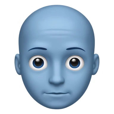 Bald male emoji with blue skin, no smile, like neutral face, but with a big head / forehead sticker