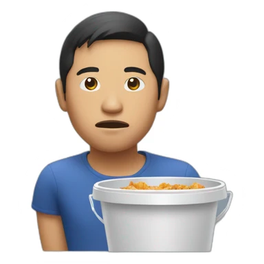 sad asian man with an empty kfc bucket sticker