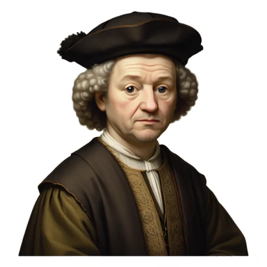 cinematic-realistic-portrait-of-rembrandt,-shown-as-a-master-artist-with-deep,-introspective-eyes-and-richly-detailed-period-clothing,-rendered-with-dramatic-chiaroscuro-lighting-that-emphasizes-his-legacy sticker