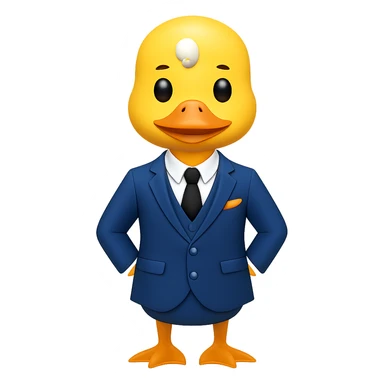 Change the suit to blue, keep the yellow duck gentlemanly, in apple emoji style, with no background. sticker