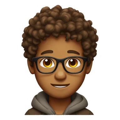 Brown haired curl boy with glasses on top of a kangaroo sticker