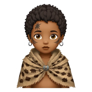 ancient hairy black baby tatooed girl, tattered animal skin shawl sticker